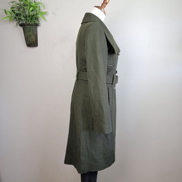 BCBGMaxAzria S Trench Peacoat Wool Cashmere Long Olive Green Coat Jacket BCBG - Picture 7 of 15